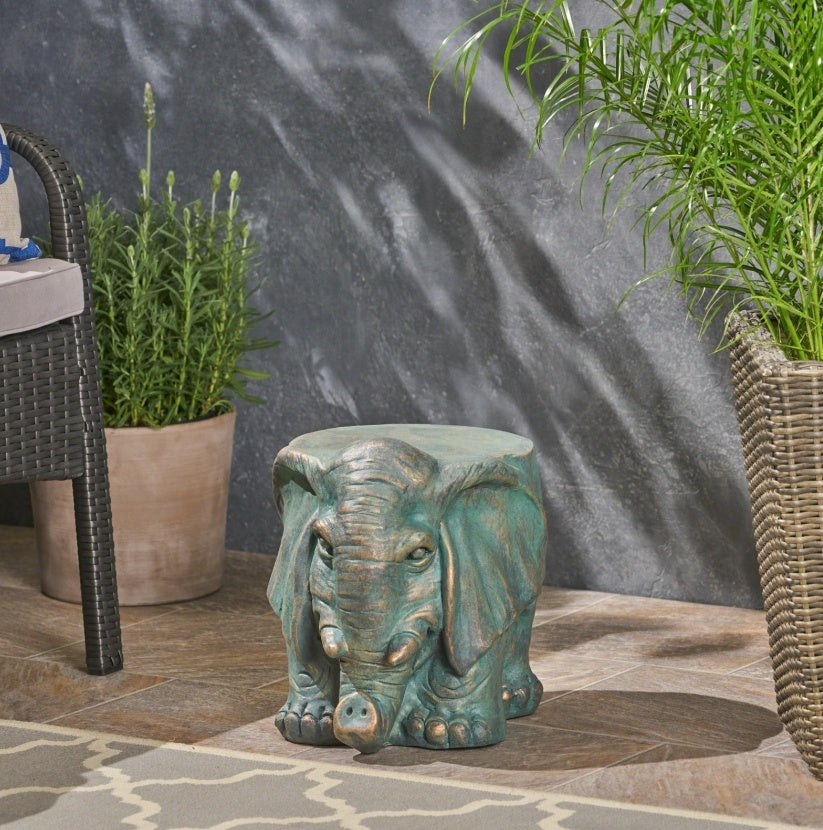 Elephant Garden Stool, Copper Patina