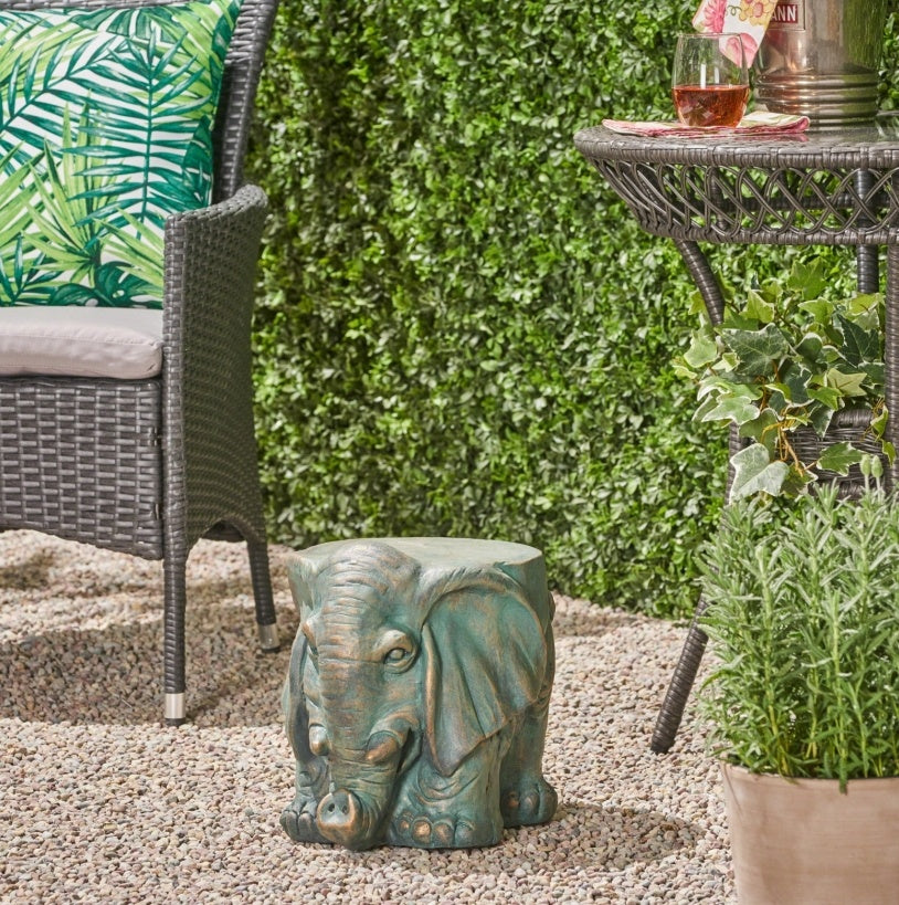 Elephant Garden Stool, Copper Patina