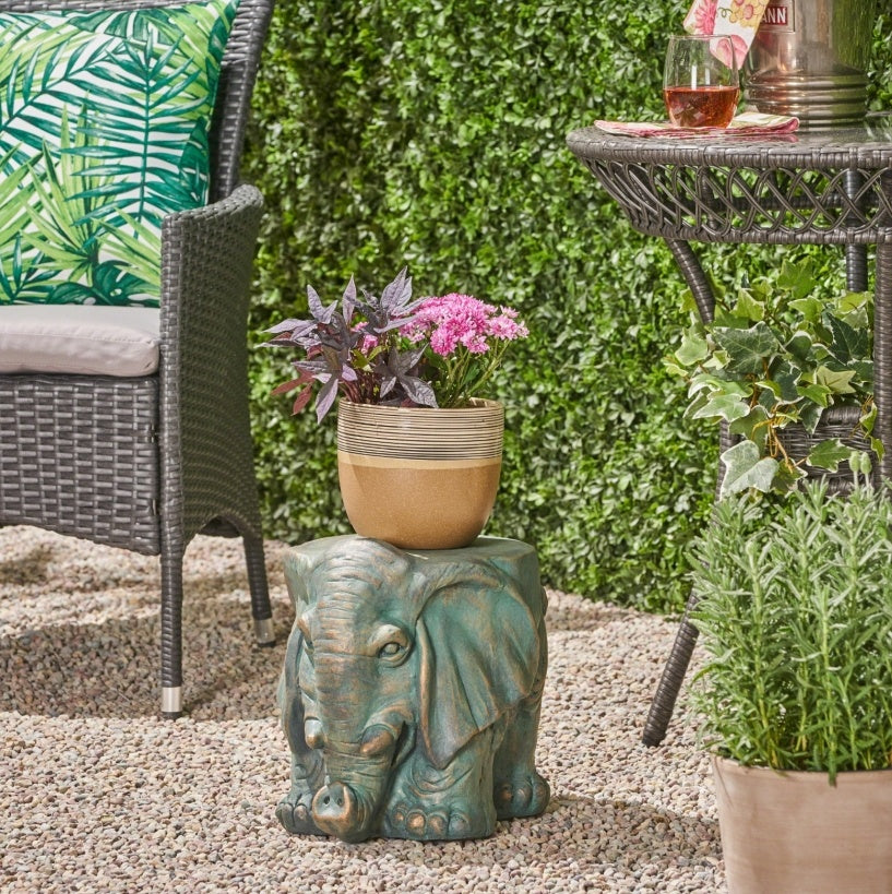 Elephant Garden Stool, Copper Patina