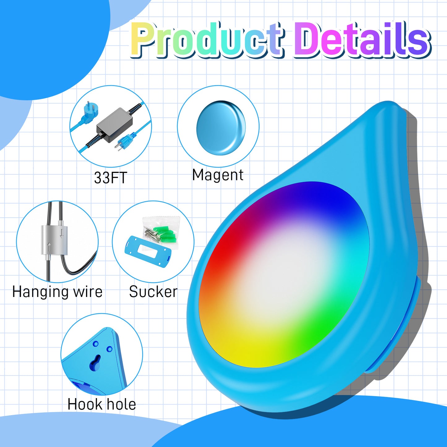 12V 20W Blue Droplet Shaped RGB Pool Light 26FT