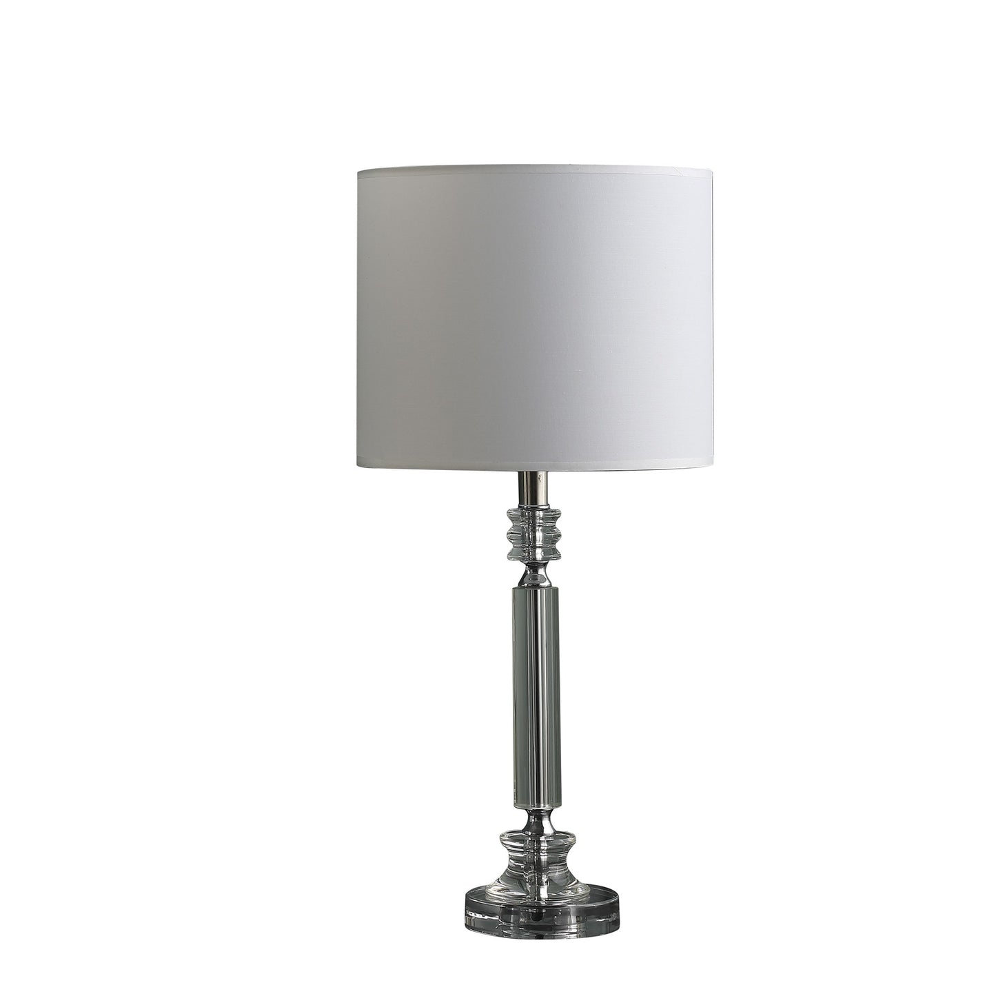 25" Silver Crystal Column With White Drum Shade Table Lamp-1