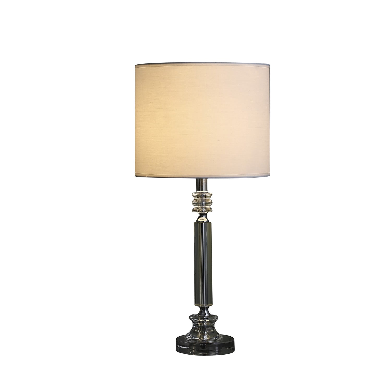 25" Silver Crystal Column With White Drum Shade Table Lamp-0