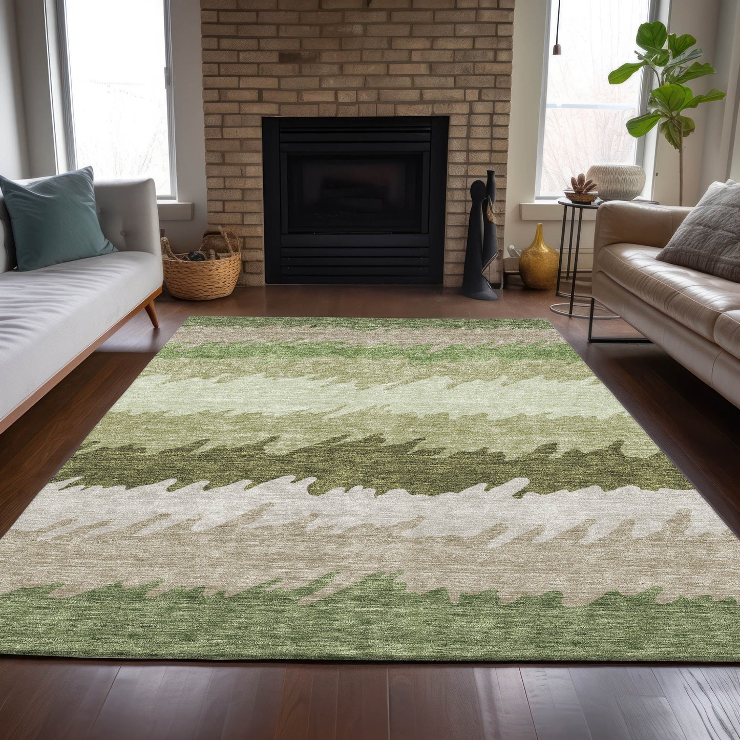 5' X 8' Green And Beige Striped Washable Indoor Outdoor Area Rug-7