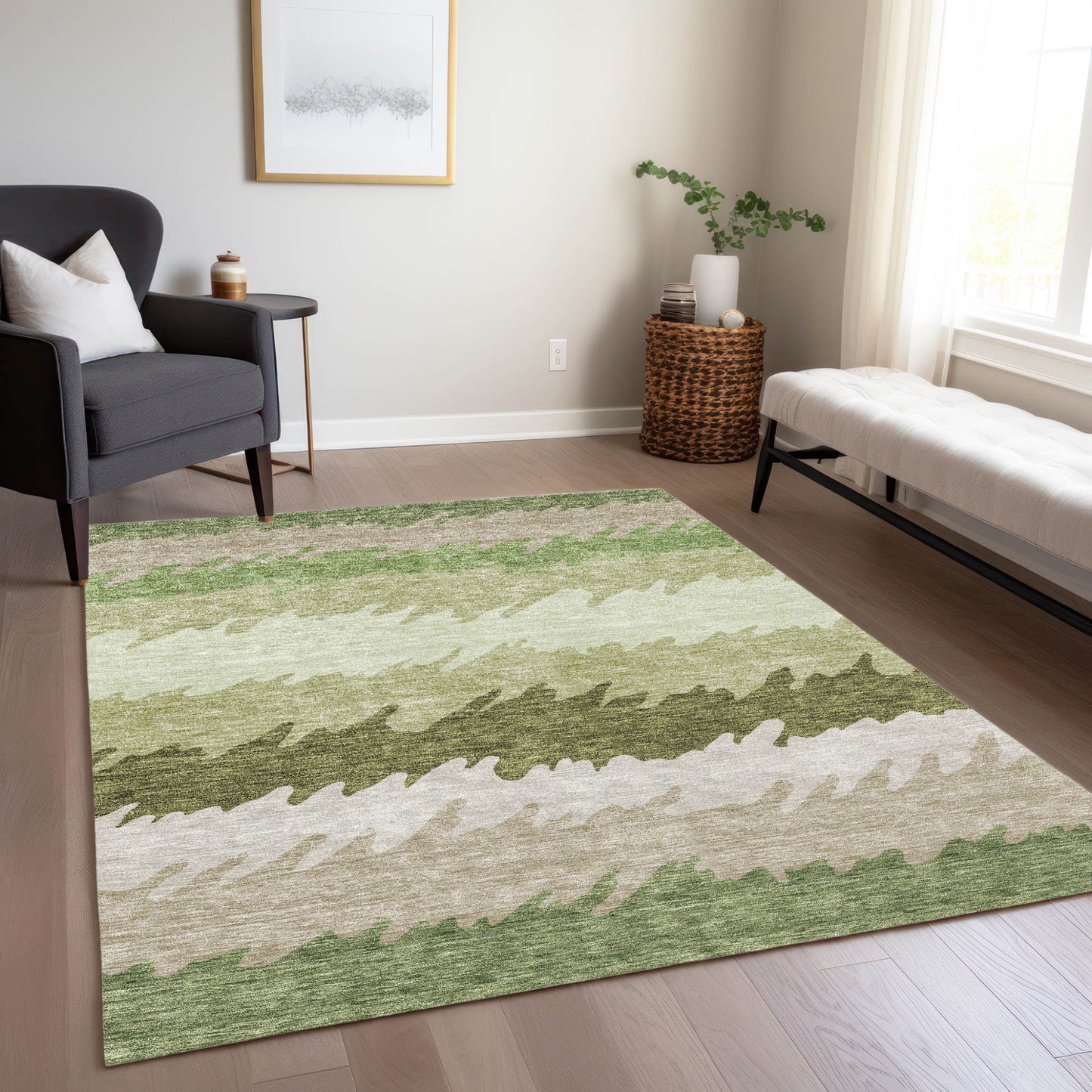5' X 8' Green And Beige Striped Washable Indoor Outdoor Area Rug-8