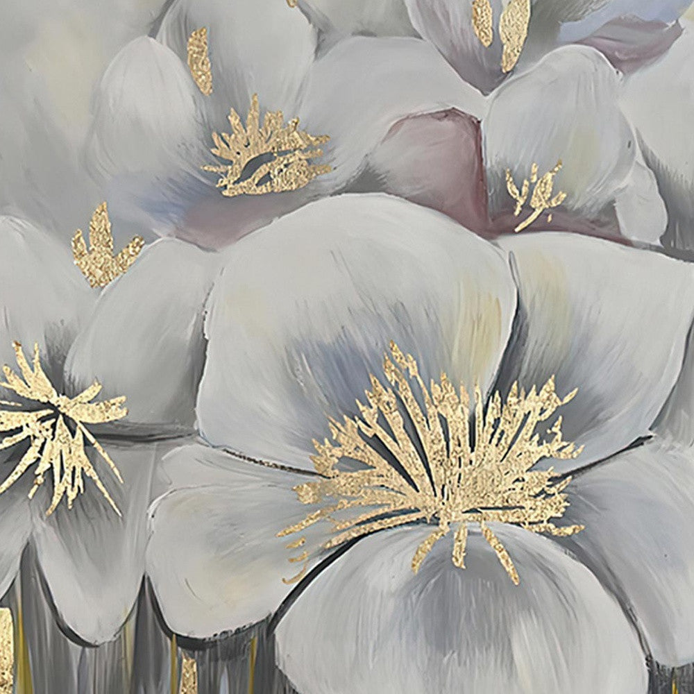 White And Gold Blossoms Gold Framed Oil Painting Wall Art-4