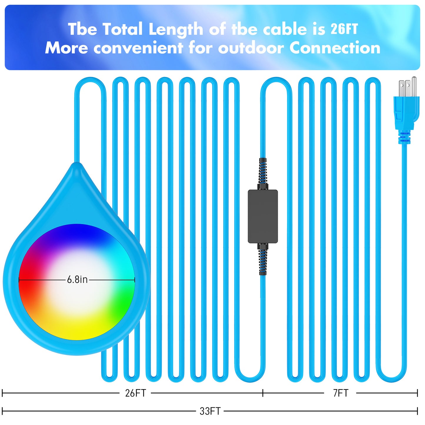 12V 20W Blue Droplet Shaped RGB Pool Light 26FT