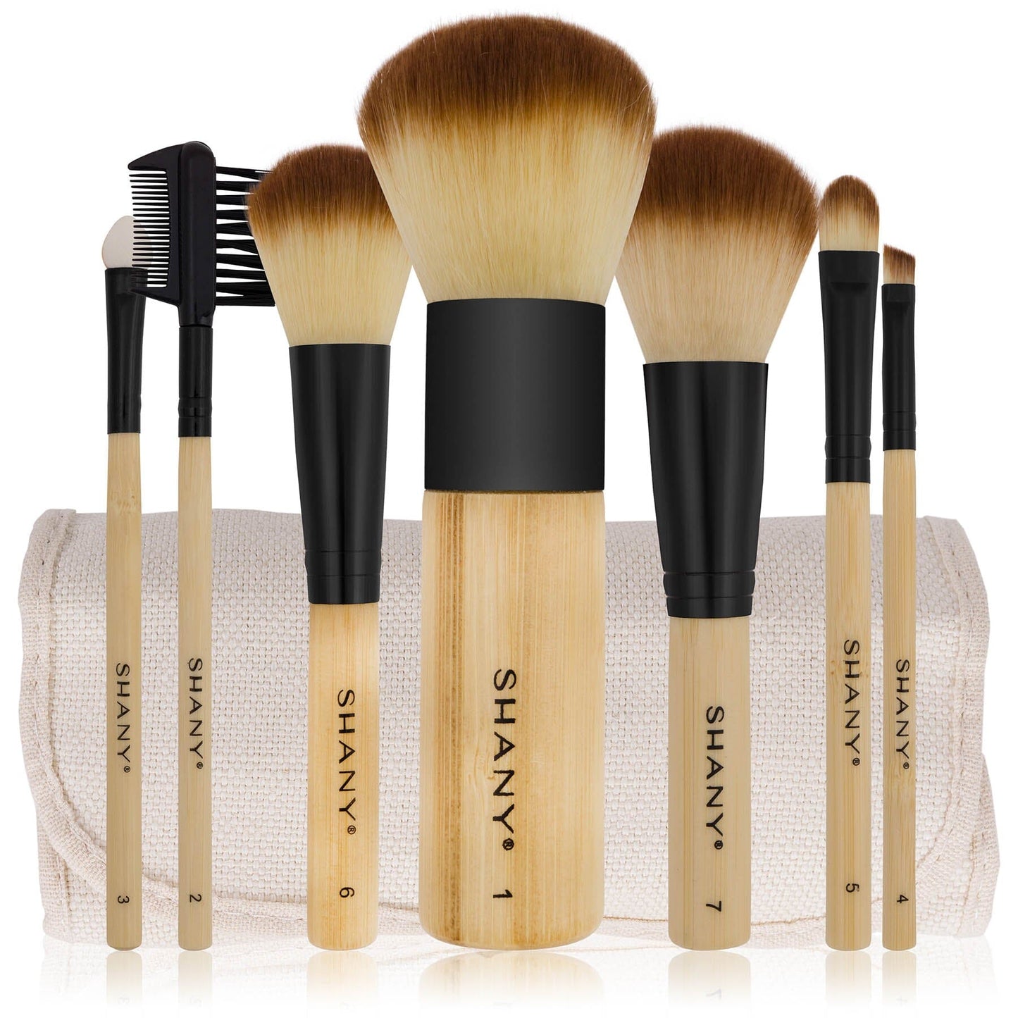 SHANY Bamboo Makeup Brush Set - Vegan Professional Makeup Brushes With Premium Synthetic Hair & Cotton Pouch for Easy Brush Storage - 7pc - SHOP - BRUSH SETS - ITEM# SHANY007-BM