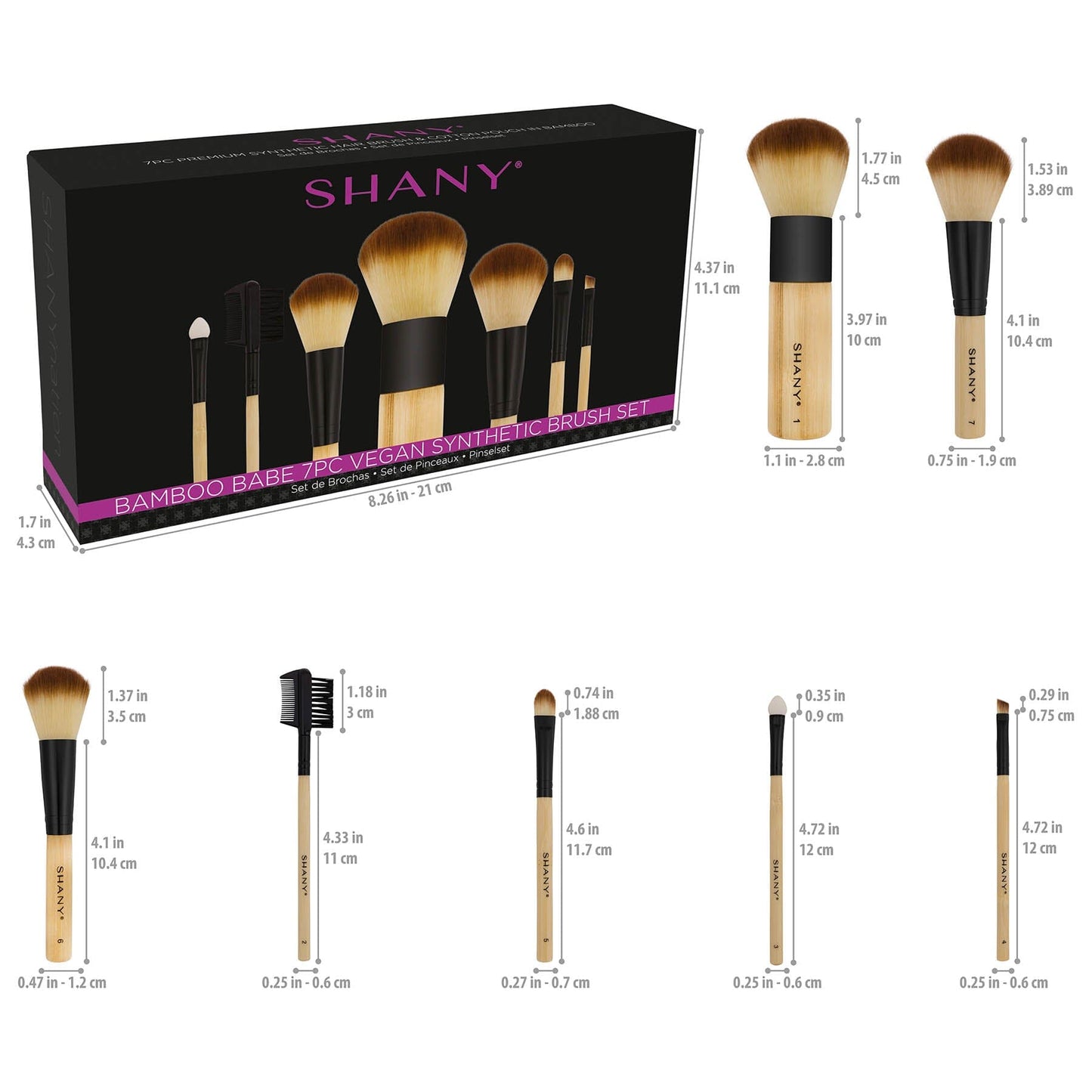 Pure Bamboo Brush Set - Bamboo Brushes With Premium Synthetic Hair & Cotton Pouch - 7pc-3