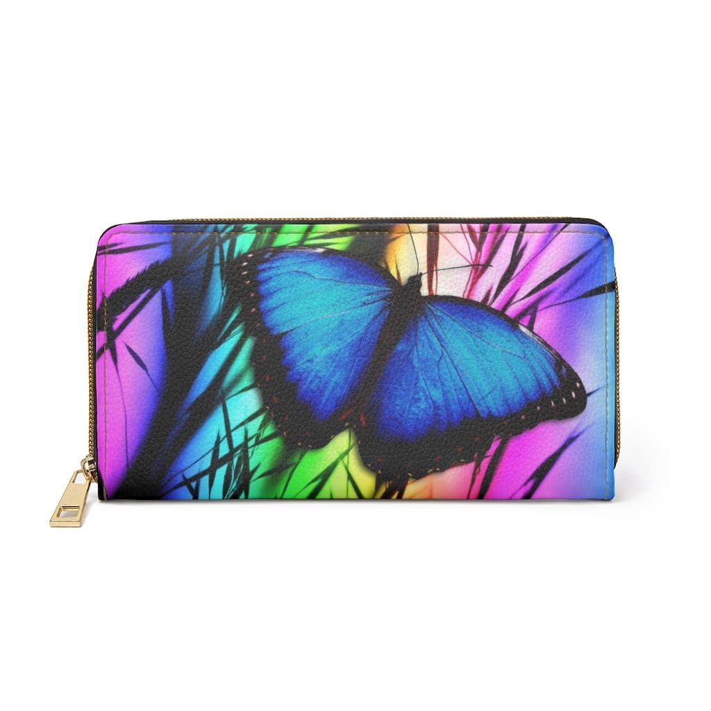Womens Wallet - Zip Purse - Vibrant Blue Butterfly-0
