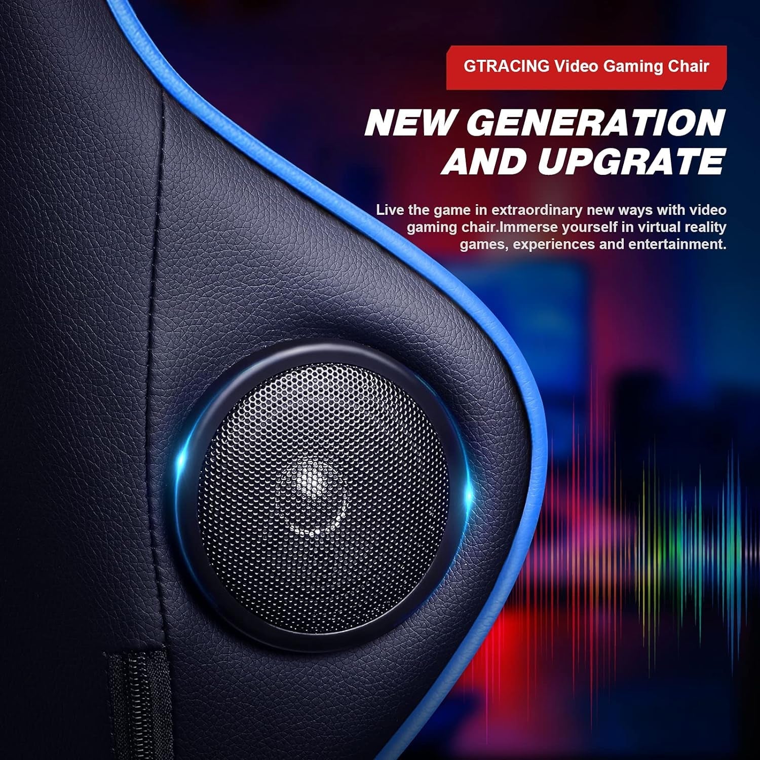 Gaming Chair with Footrest and Bluetooth Speakers Music Video Game Chair Heavy Duty Ergonomic Computer Office Desk Chair (Blue)-4