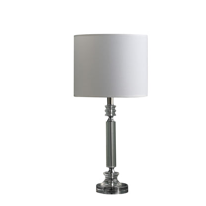 25" Silver Crystal Column With White Drum Shade Table Lamp-1