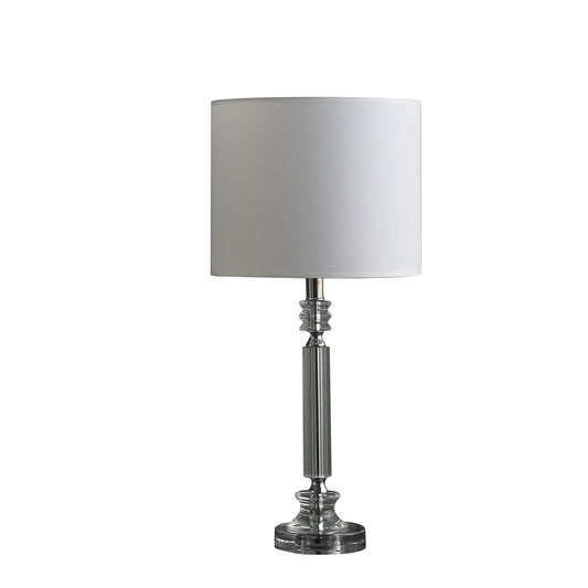 25" Silver Crystal Column With White Drum Shade Table Lamp-1