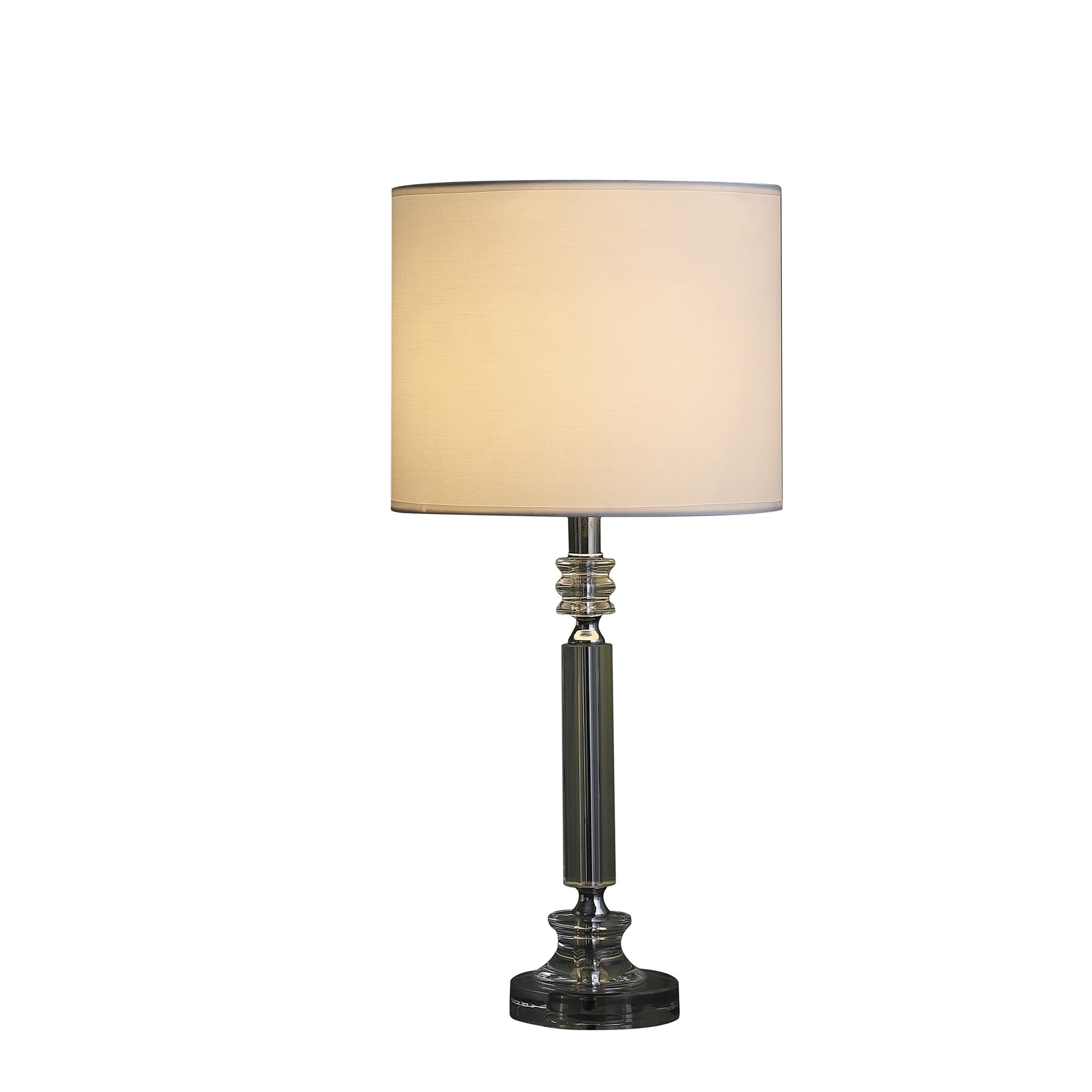 25" Silver Crystal Column With White Drum Shade Table Lamp-0