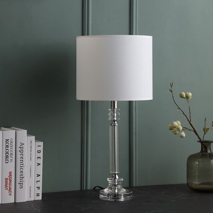 25" Silver Crystal Column With White Drum Shade Table Lamp-4