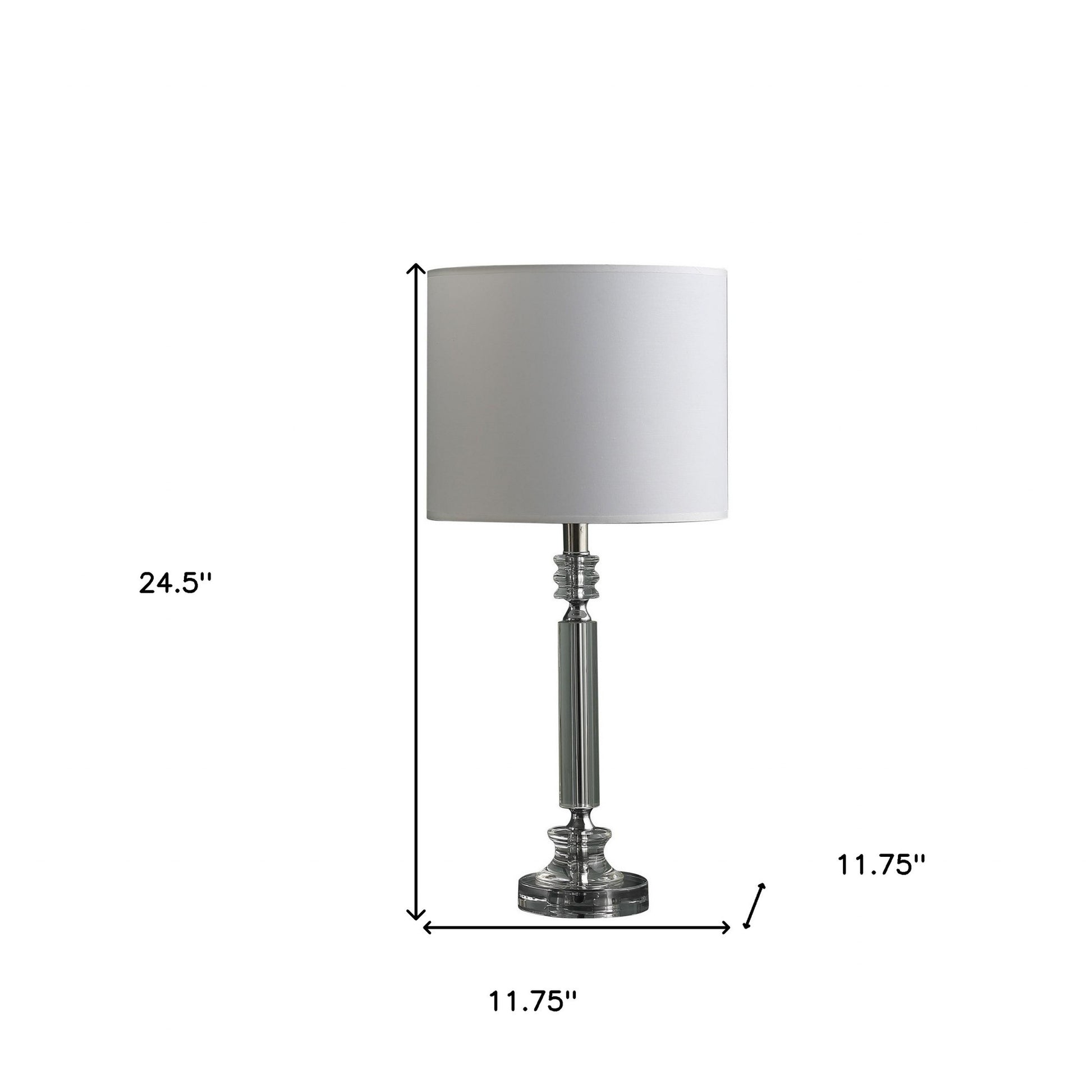 25" Silver Crystal Column With White Drum Shade Table Lamp-5