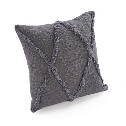 20" X 20" Dark Gray 100% Cotton Geometric Zippered Pillow-2