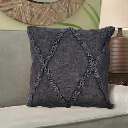 20" X 20" Dark Gray 100% Cotton Geometric Zippered Pillow-5