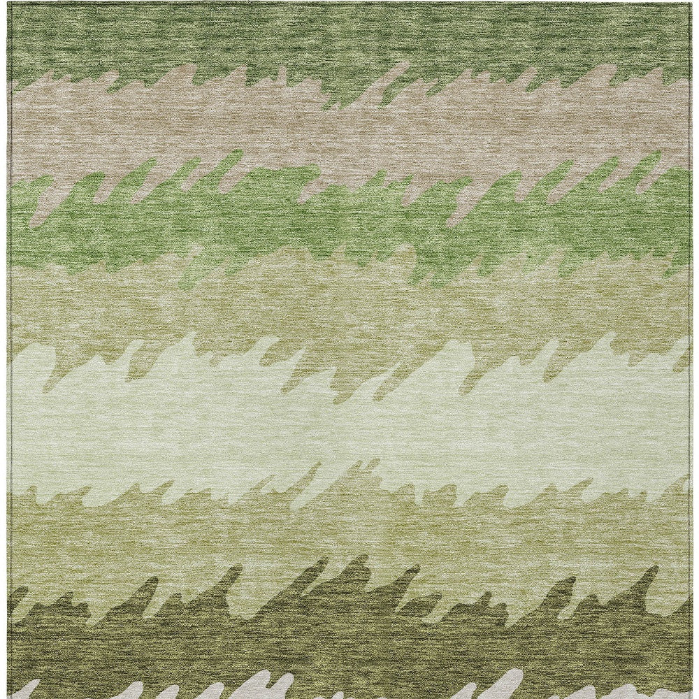 5' X 8' Green And Beige Striped Washable Indoor Outdoor Area Rug-5