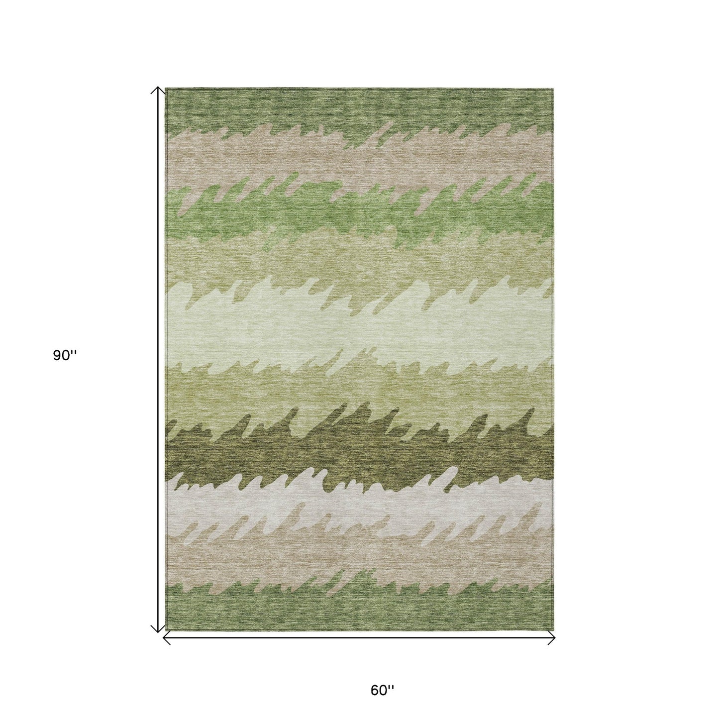 5' X 8' Green And Beige Striped Washable Indoor Outdoor Area Rug-2