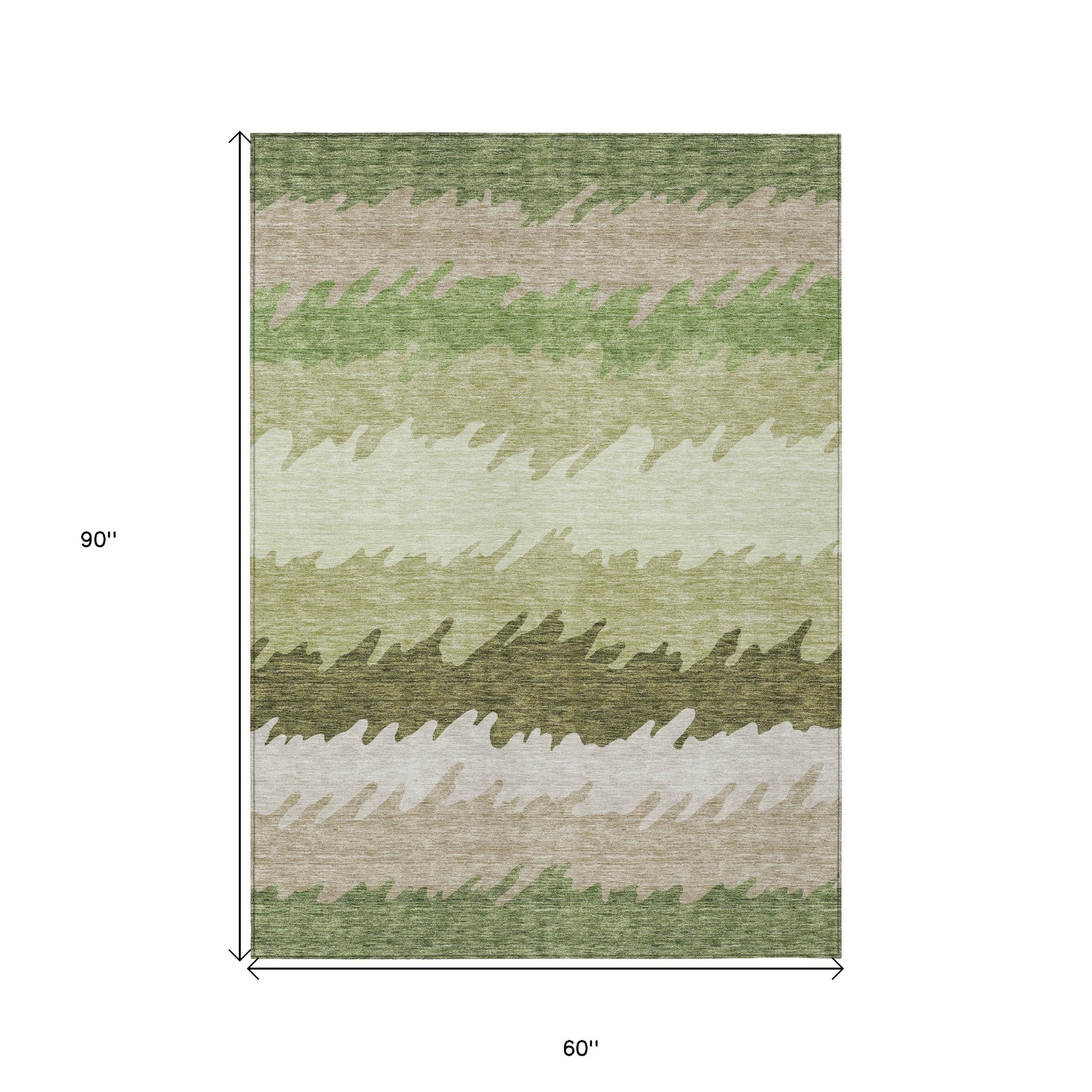 5' X 8' Green And Beige Striped Washable Indoor Outdoor Area Rug-2