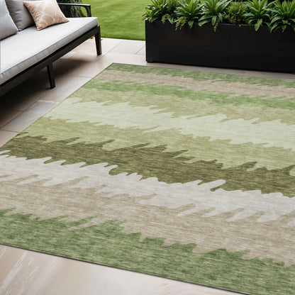 5' X 8' Green And Beige Striped Washable Indoor Outdoor Area Rug-0