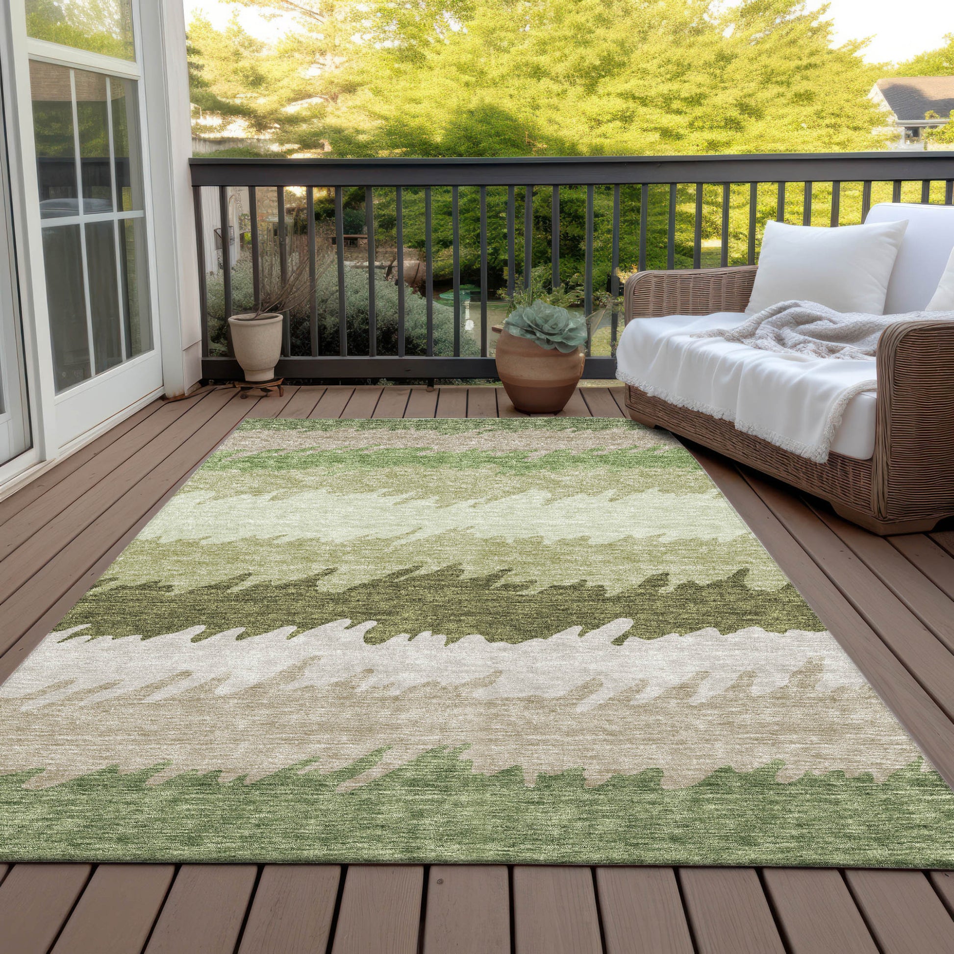 5' X 8' Green And Beige Striped Washable Indoor Outdoor Area Rug-6