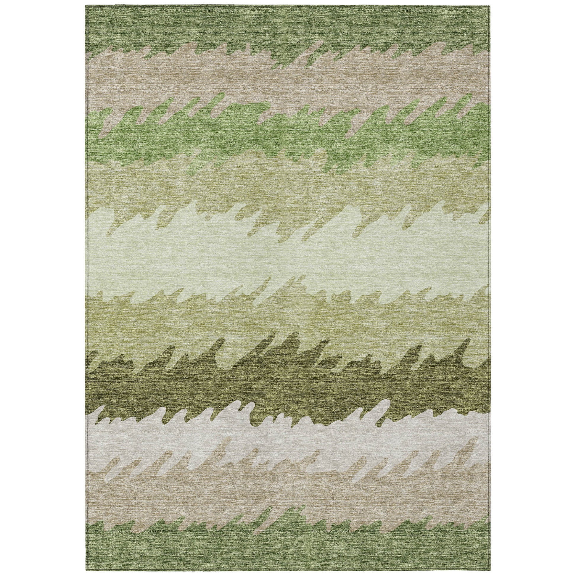 5' X 8' Green And Beige Striped Washable Indoor Outdoor Area Rug-1