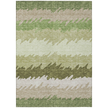 5' X 8' Green And Beige Striped Washable Indoor Outdoor Area Rug-1