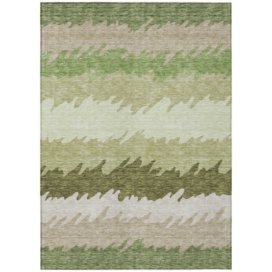 5' X 8' Green And Beige Striped Washable Indoor Outdoor Area Rug-1