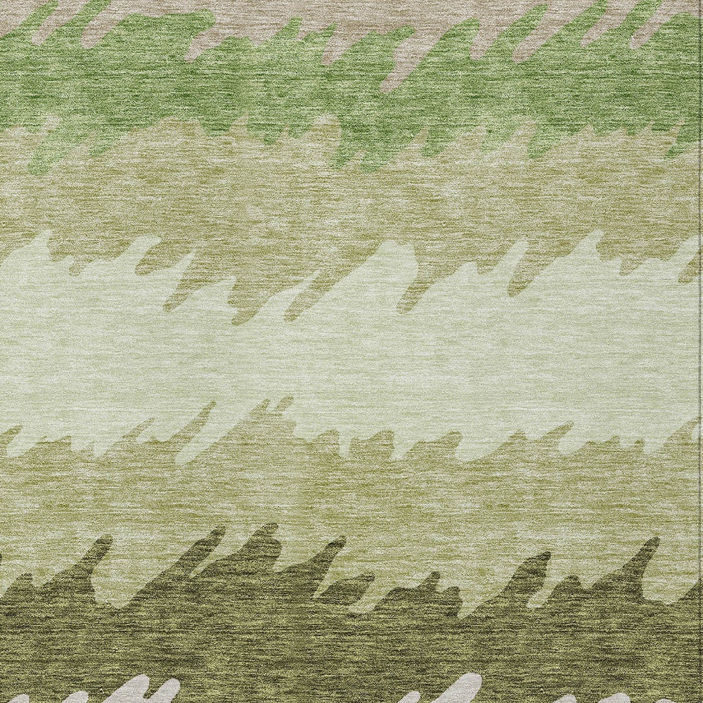 5' X 8' Green And Beige Striped Washable Indoor Outdoor Area Rug-4