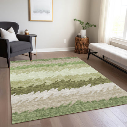 5' X 8' Green And Beige Striped Washable Indoor Outdoor Area Rug-8