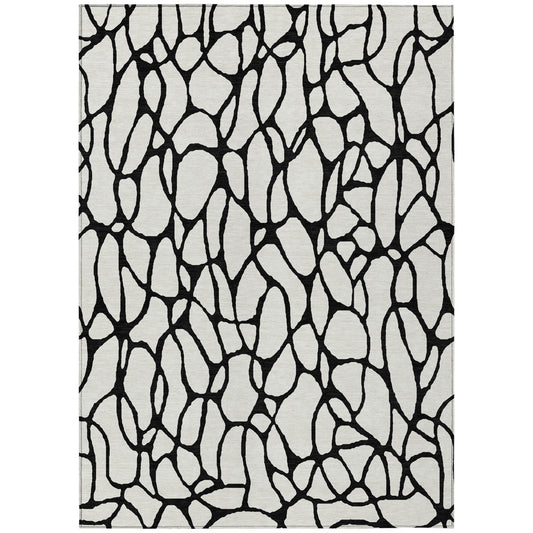 9' X 12' Ivory And Black Geometric Washable Indoor Outdoor Area Rug-1