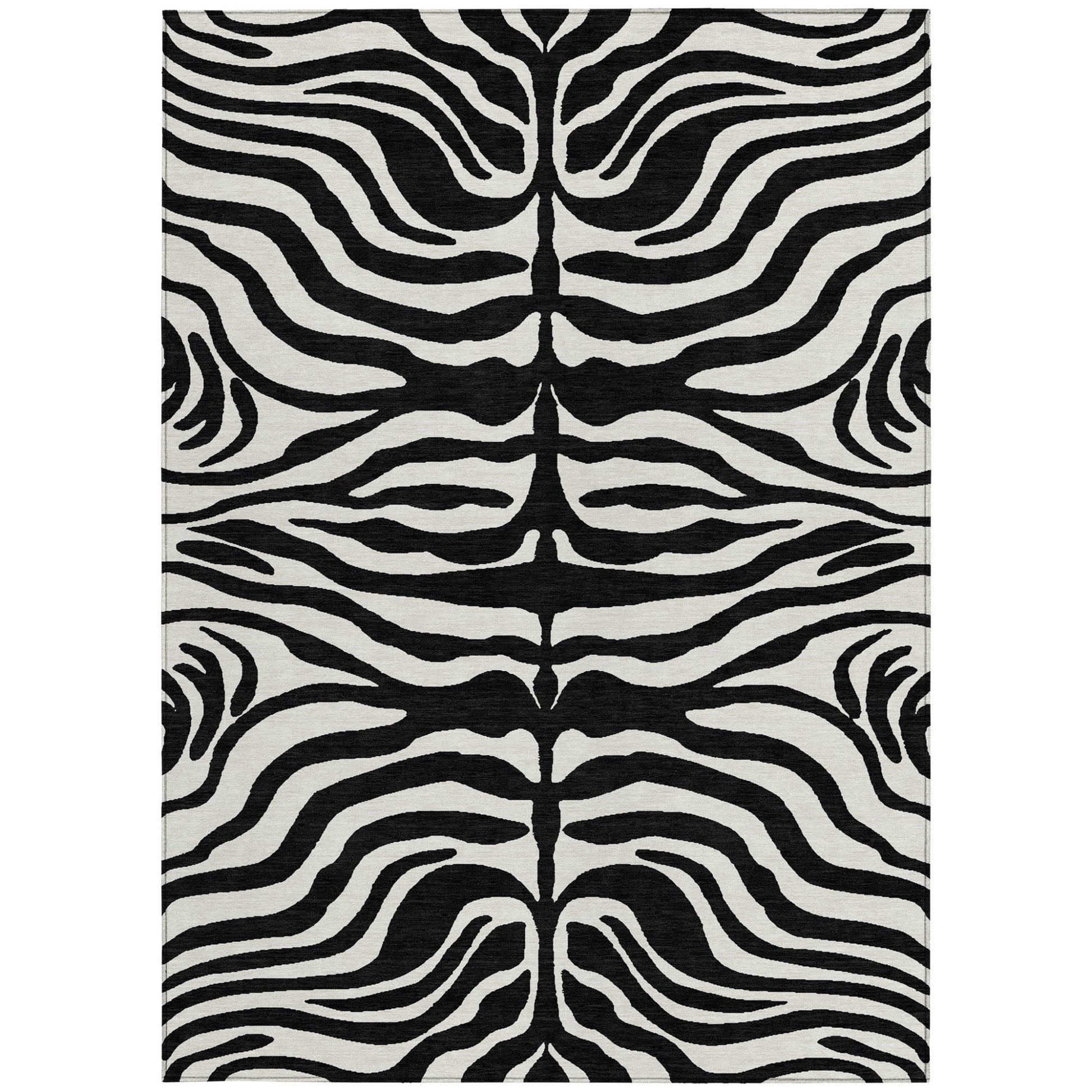 9' X 12' Black And Ivory Animal Print Washable Indoor Outdoor Area Rug-5