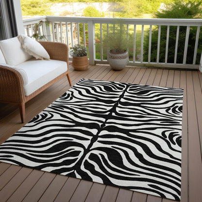 9' X 12' Black And Ivory Animal Print Washable Indoor Outdoor Area Rug-6