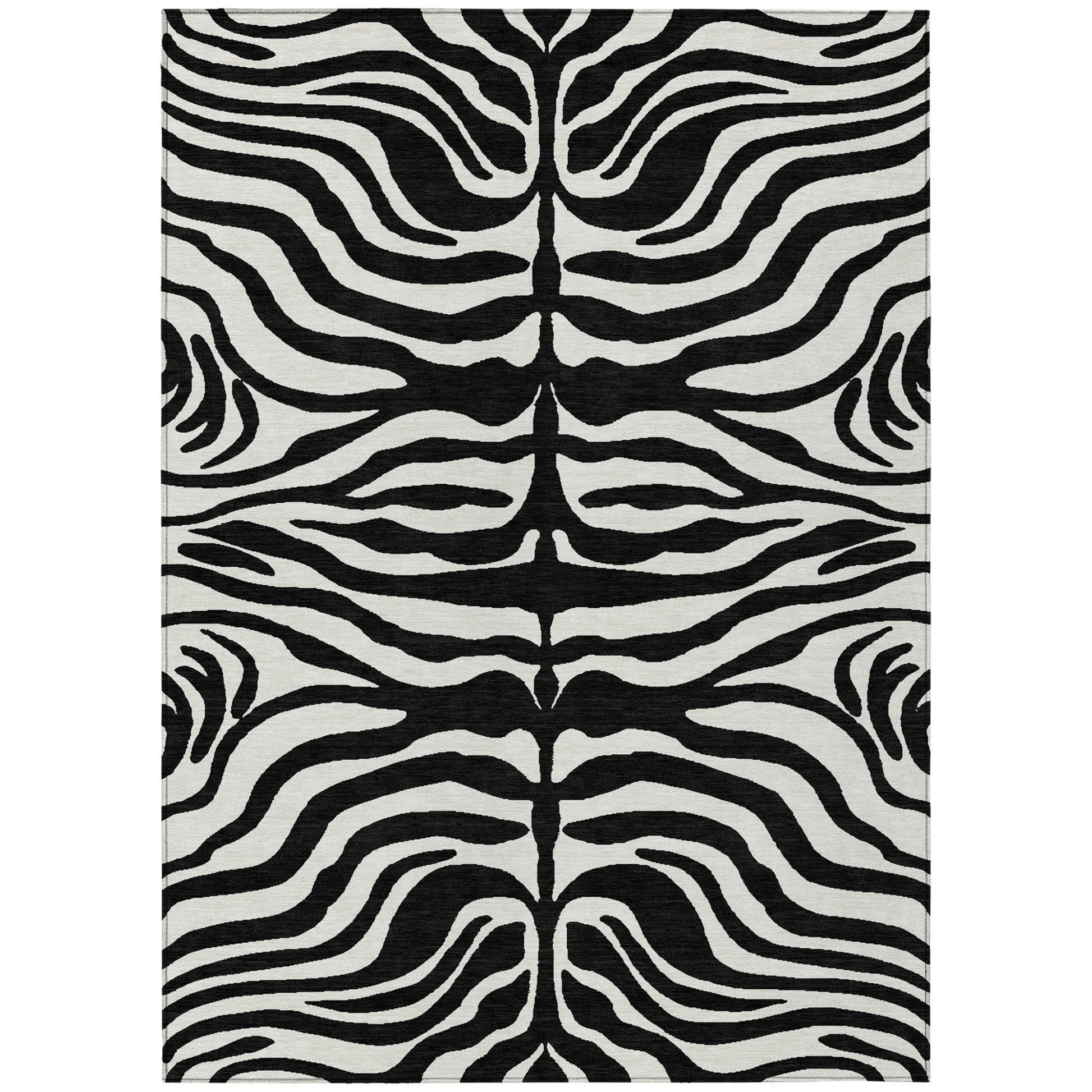 9' X 12' Black And Ivory Animal Print Washable Indoor Outdoor Area Rug-1