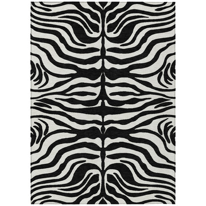 9' X 12' Black And Ivory Animal Print Washable Indoor Outdoor Area Rug-1