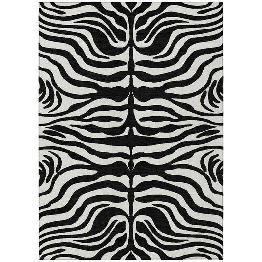 9' X 12' Black And Ivory Animal Print Washable Indoor Outdoor Area Rug-1
