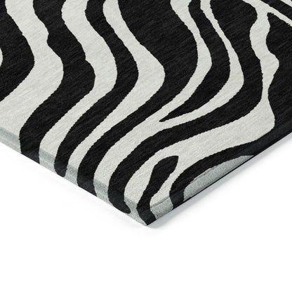 9' X 12' Black And Ivory Animal Print Washable Indoor Outdoor Area Rug-3