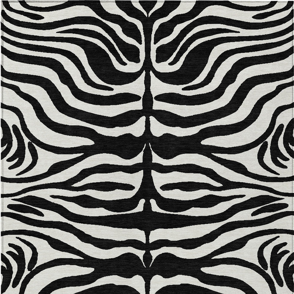 9' X 12' Black And Ivory Animal Print Washable Indoor Outdoor Area Rug-4