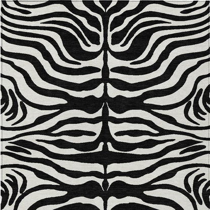 9' X 12' Black And Ivory Animal Print Washable Indoor Outdoor Area Rug-4