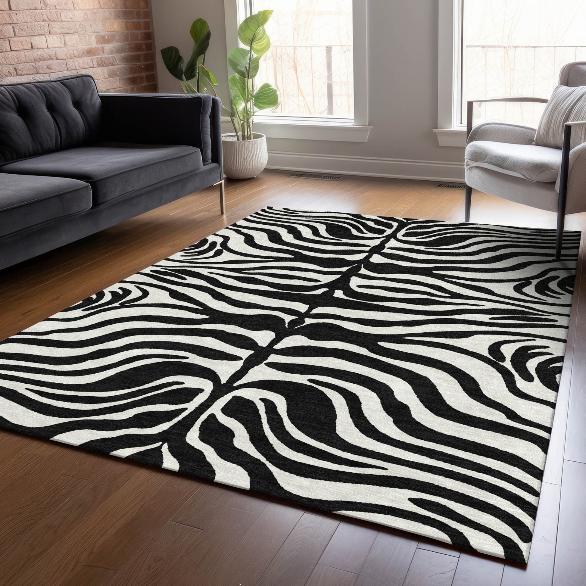 9' X 12' Black And Ivory Animal Print Washable Indoor Outdoor Area Rug-7