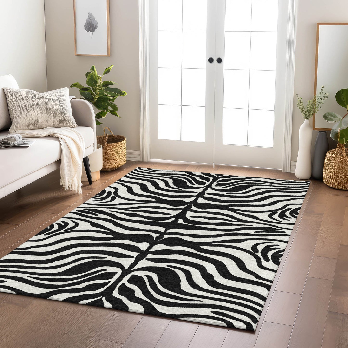 9' X 12' Black And Ivory Animal Print Washable Indoor Outdoor Area Rug-8