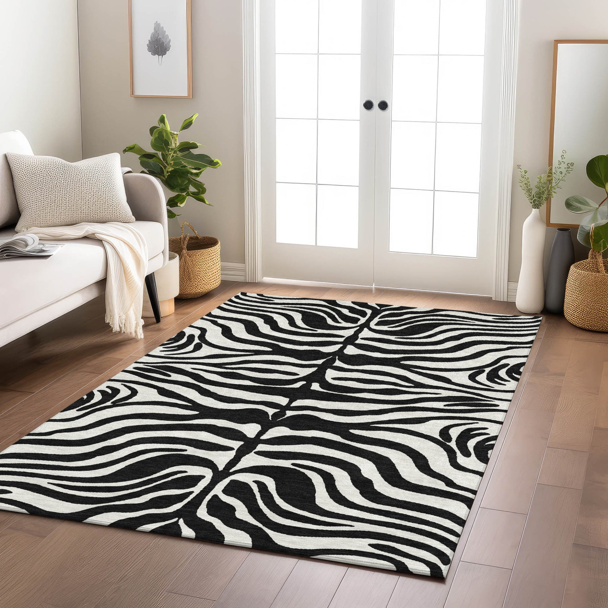 9' X 12' Black And Ivory Animal Print Washable Indoor Outdoor Area Rug-8