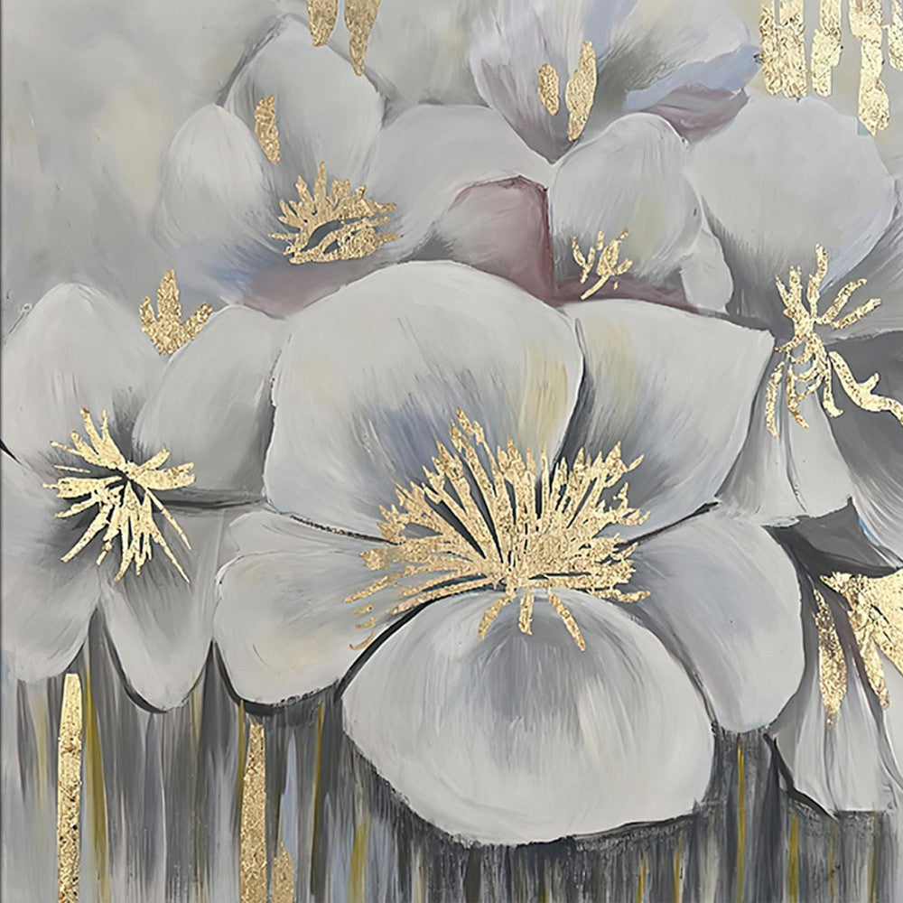 White And Gold Blossoms Gold Framed Oil Painting Wall Art-5