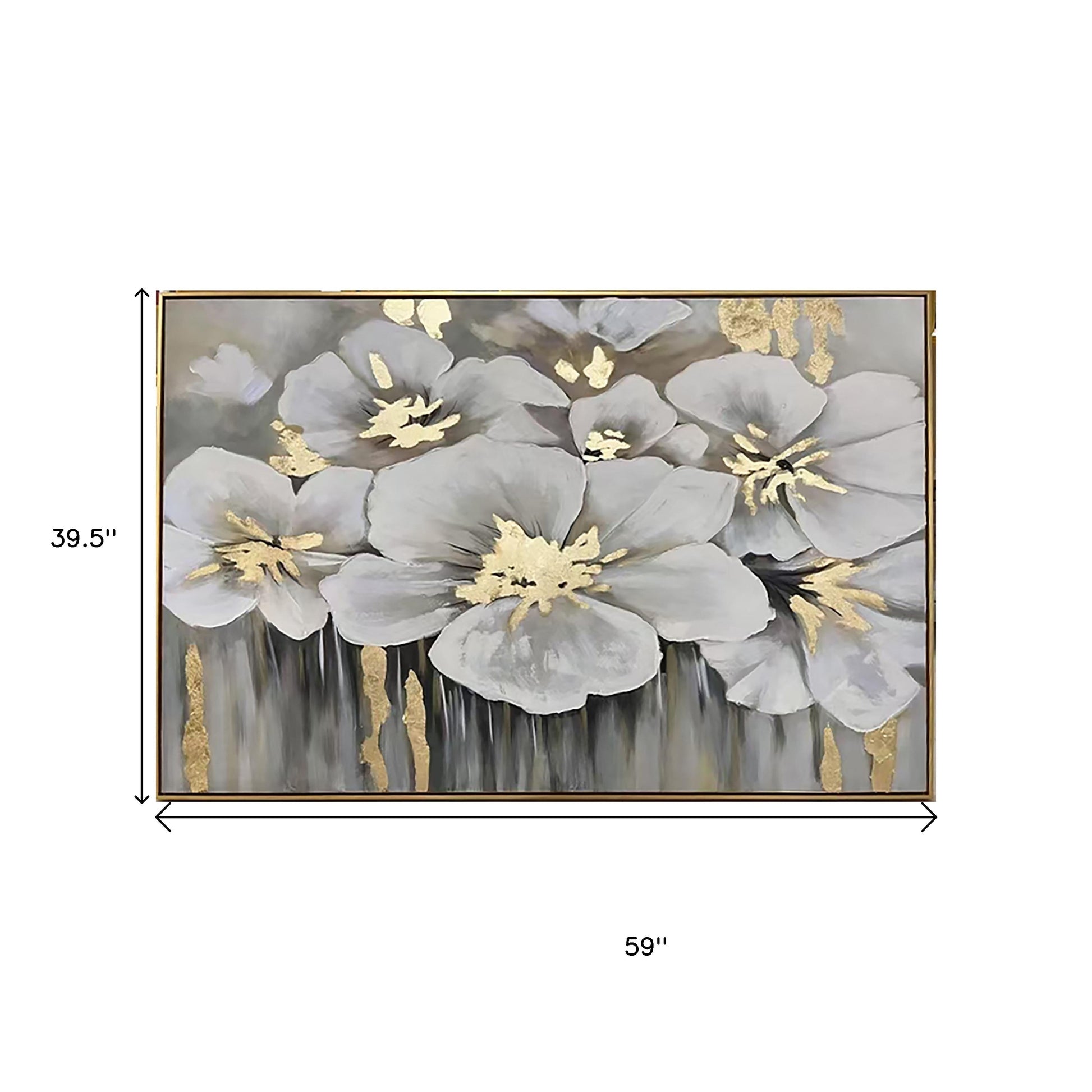 White And Gold Blossoms Gold Framed Oil Painting Wall Art-8