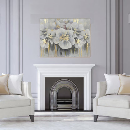 White And Gold Blossoms Gold Framed Oil Painting Wall Art-7