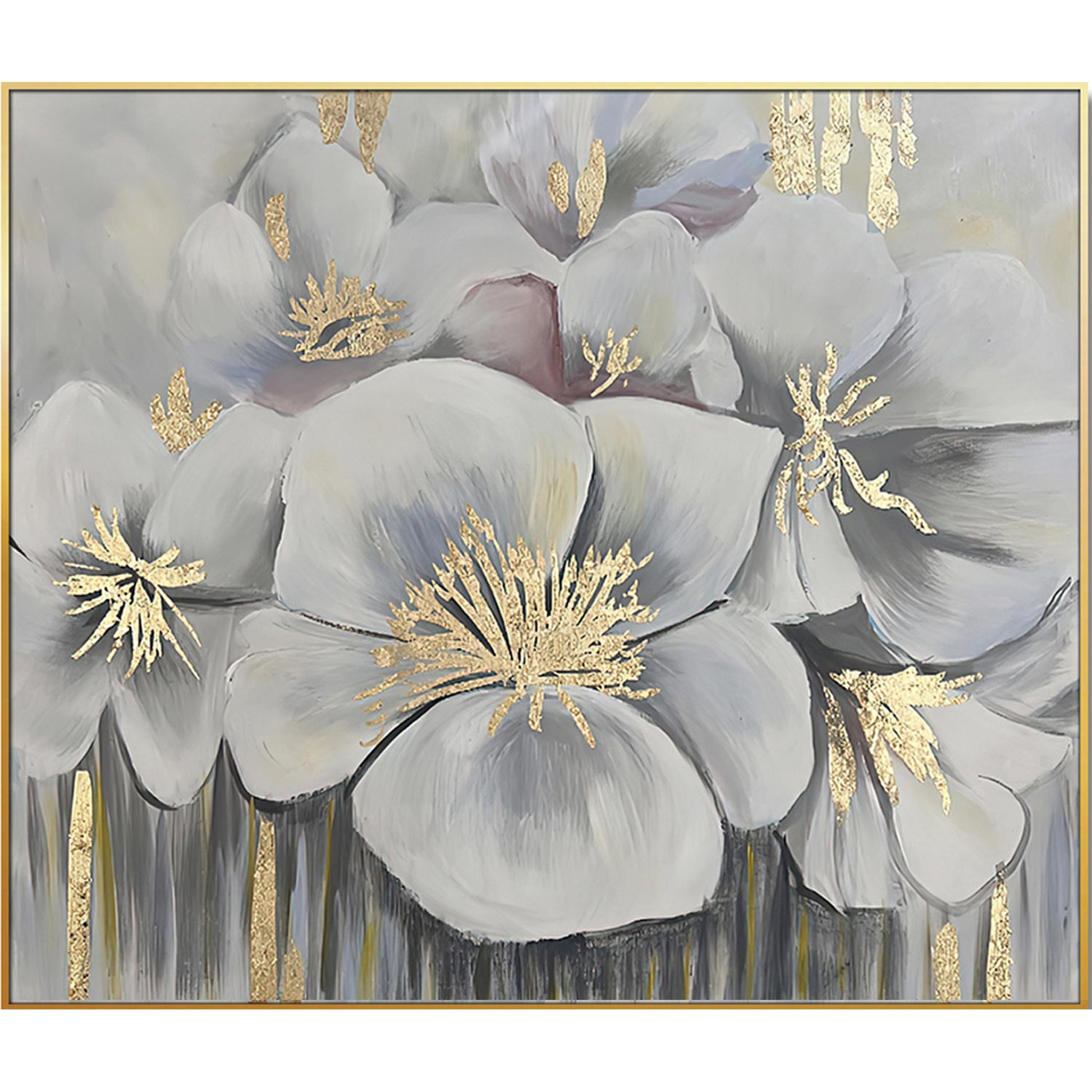 White And Gold Blossoms Gold Framed Oil Painting Wall Art-2