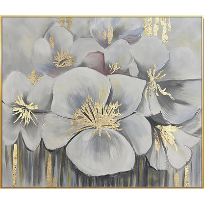 White And Gold Blossoms Gold Framed Oil Painting Wall Art-2
