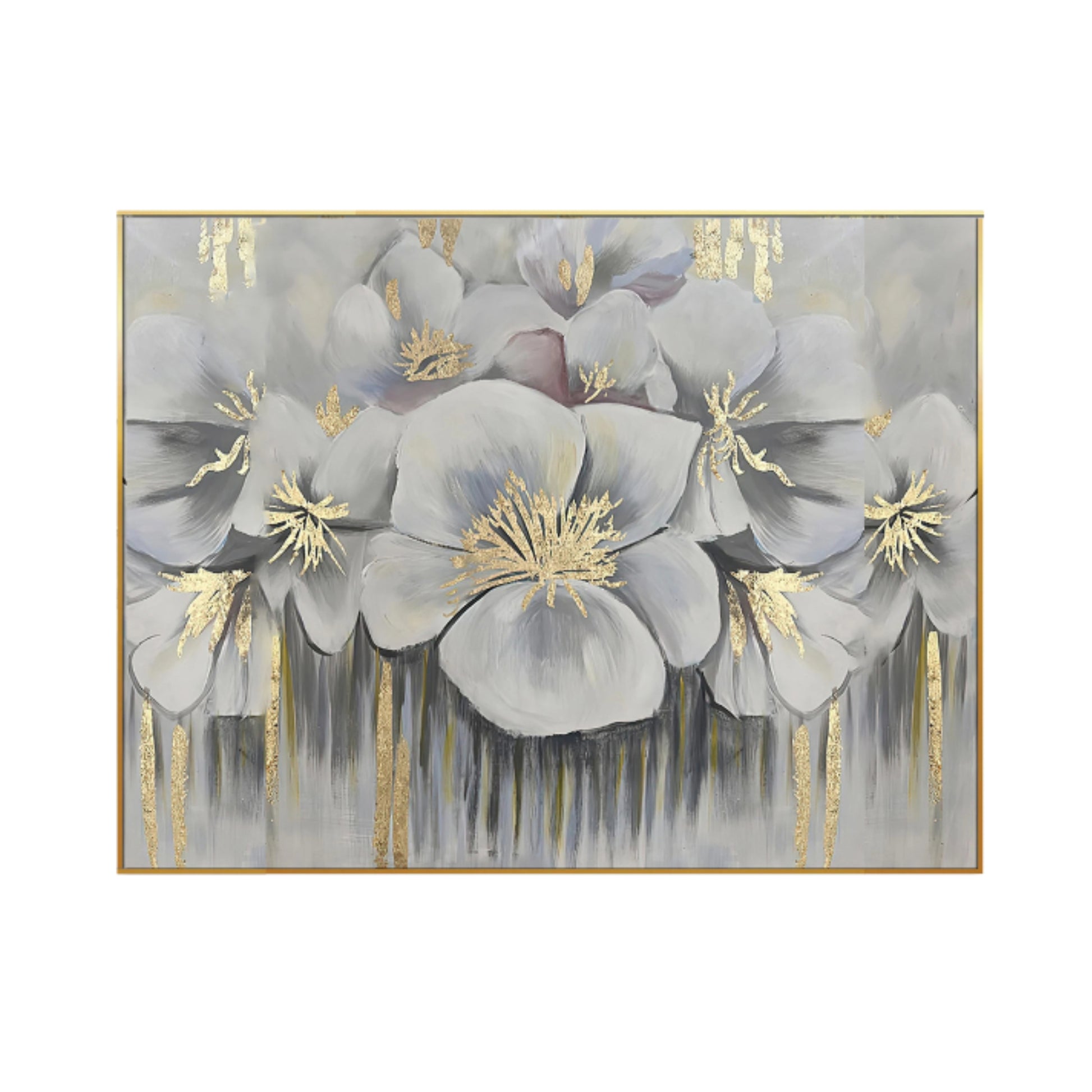 White And Gold Blossoms Gold Framed Oil Painting Wall Art-3