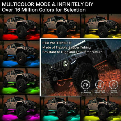 6x Car Underglow Neon Accent Strip Lights Kit RGB